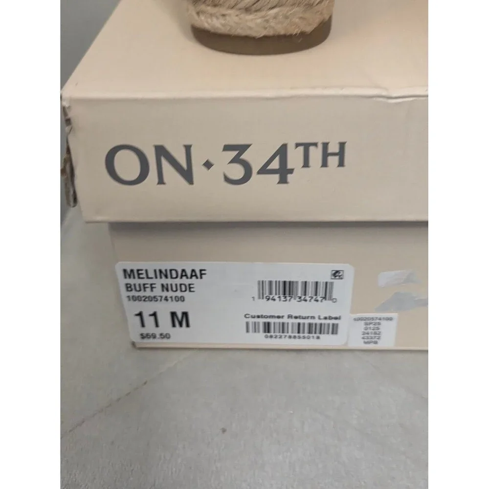 On 34th Mel8nda Buff Nude Espadrille Wedge Sandals with Ankle Tie, Sz 11, NIB